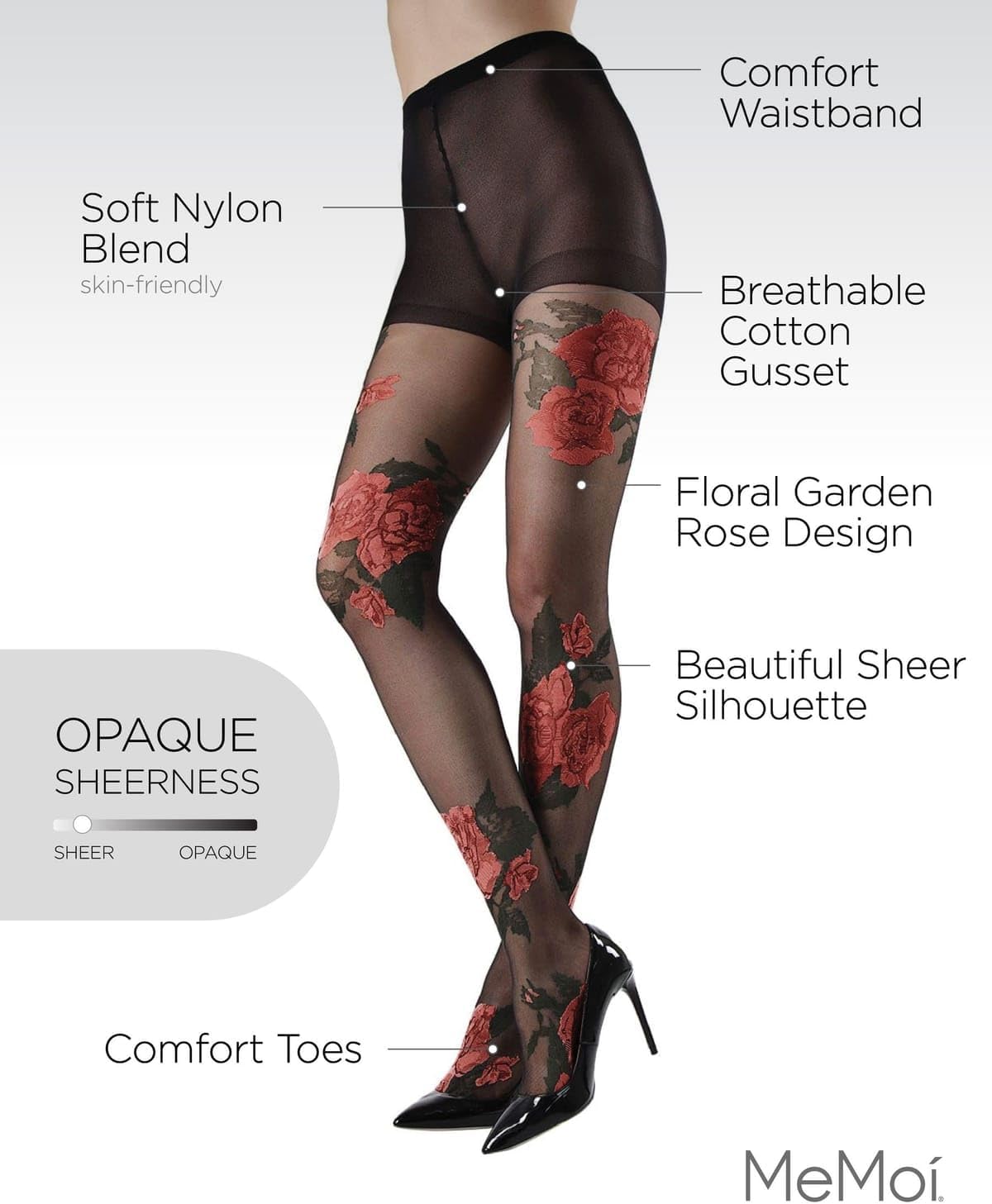 MeMoi Sheer Garden Rose Floral Tights