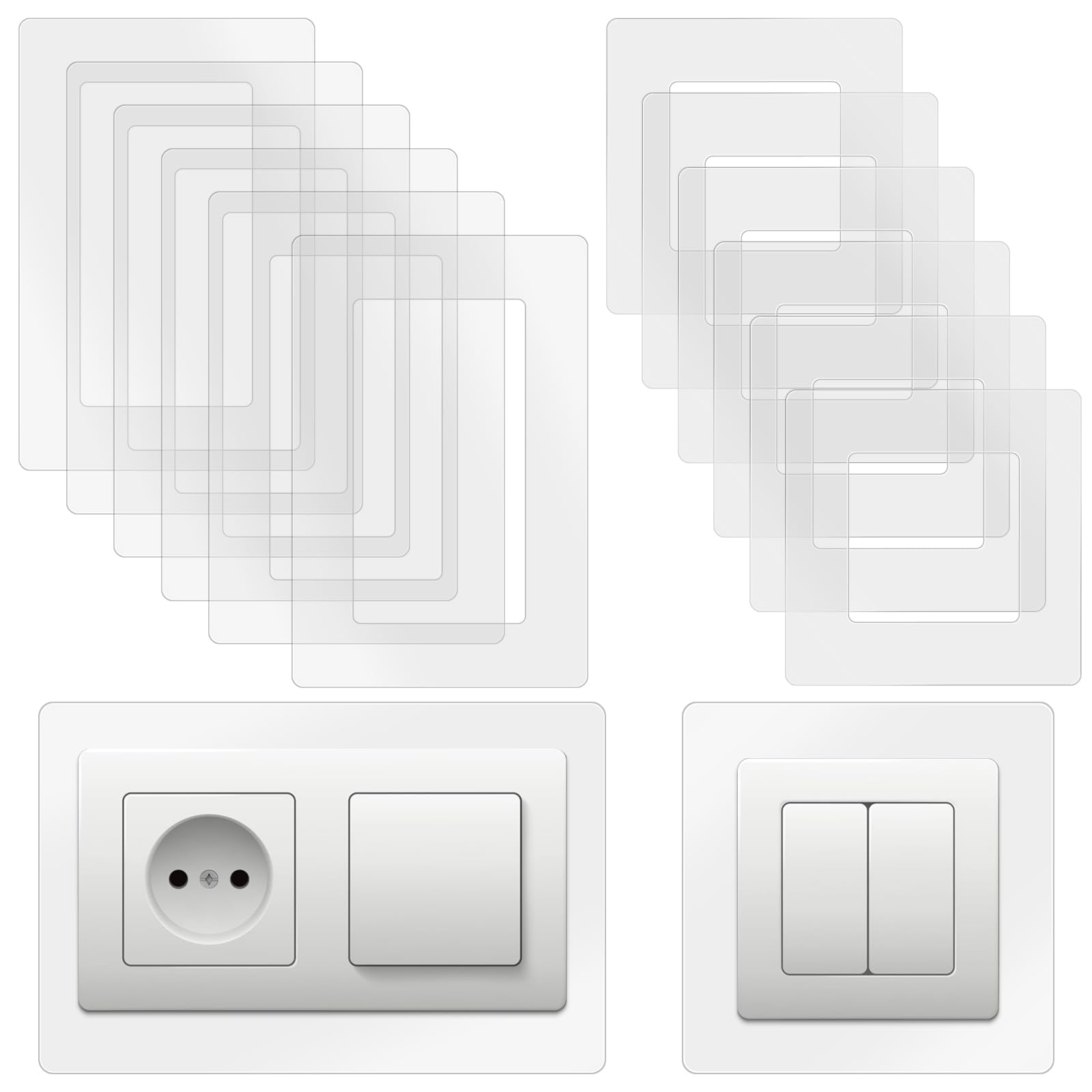 BlueXP 6-Piece Light Switch Protection for Wall 1-Gang 6-Piece Wallpaper Protection Light Switches 2-Gang Transparent Protective Frame for Light Switches and Sockets - Acrylic