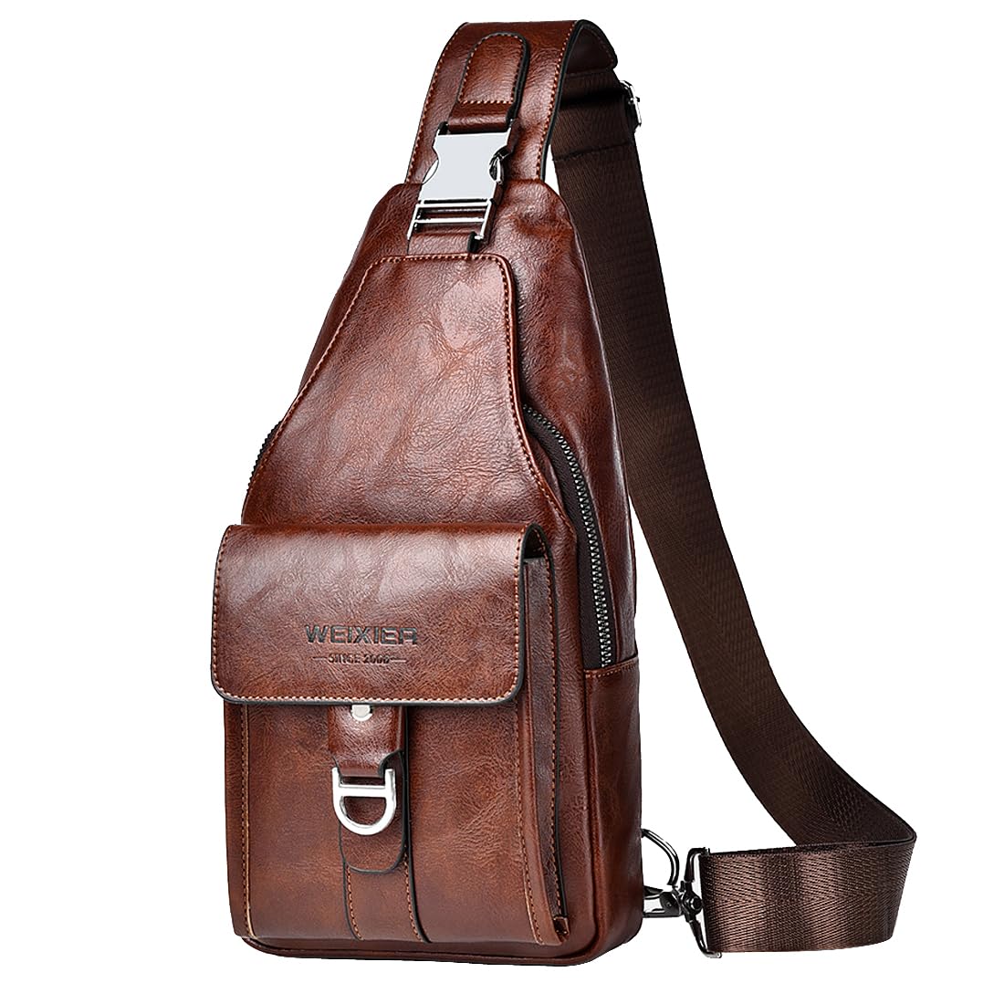 A-QMZL Sacoche Homme Bandouliere Sac de Poitrine Business Sac de Loisir PU Cuir Pochette Epaule da Voyage pour Homme Femme (Brun foncé)