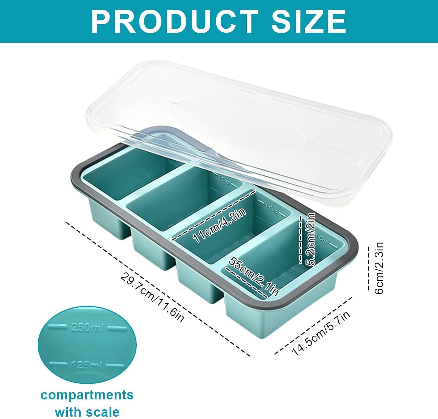 Meal Prep Contenitori, Vassoi In Silicone Per Alimenti Surgelati,Vassoio Per Congelatore In Silicone Extra Large,250 Ml, Ideali Per Preparare Pasti, Zuppe, Brodi, Salse E Cubetti Di Ghiaccio2PC (A)
