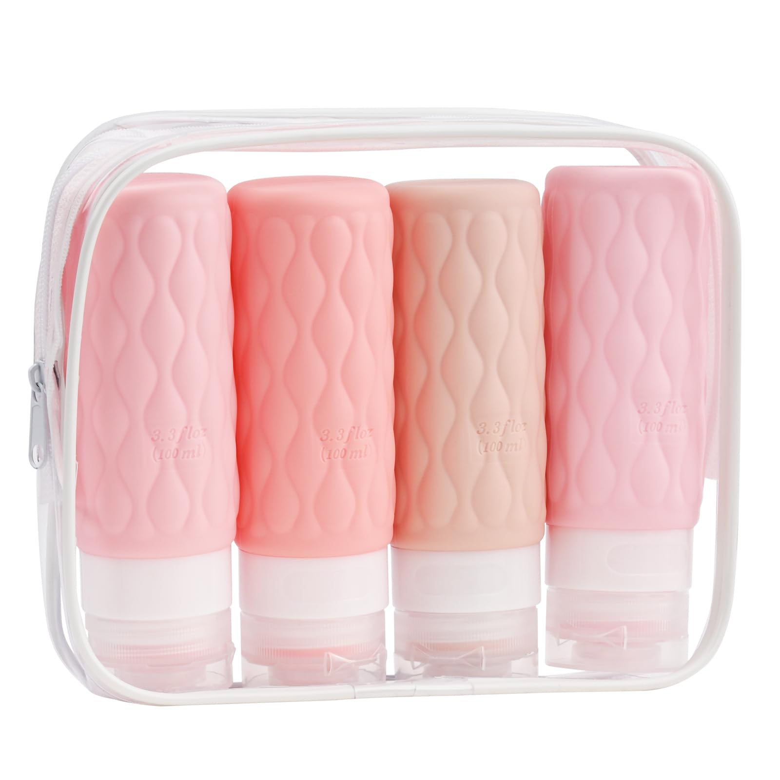 4 Pièces Flacons de Voyage en Silicone Pour Femmes Voyageur en Avion Cabine (Rose)