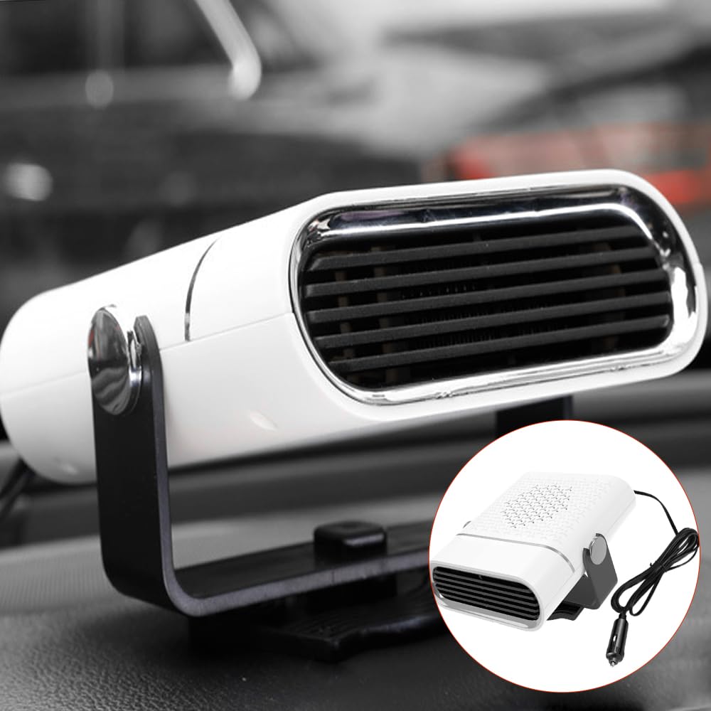Riloer Chauffage de Voiture pour Camping-Car 12 V 150 W, Ventilateur Portable de Chauffage Rapide pour l'hiver, Prise Allume-Cigare, désembueur, Compatible avec Les véhicules 12 V CC, Blanc