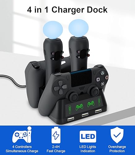 Miniatura 2 de Estación de carga para controlador PS4, estación de carga 4 en 1 PS VR Motion Move Controller, cargador de controlador rápido Playstation 4 con