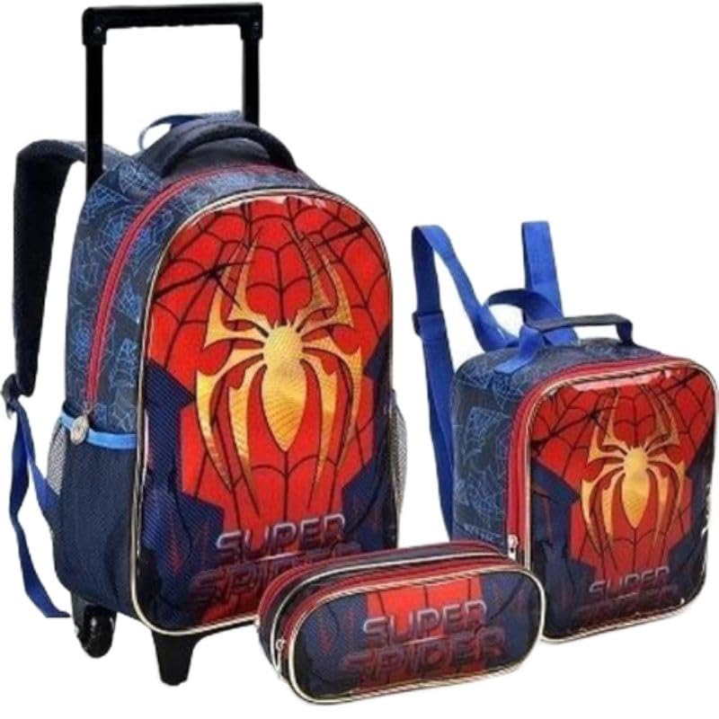 Mochila Escolar De Rodinha Infantil Masculina Super Aranha Spider Kit Bolsa Menino Kids Seanite Conjunto Mala Lancheira Térmica Estojo Super Aranha Spider
