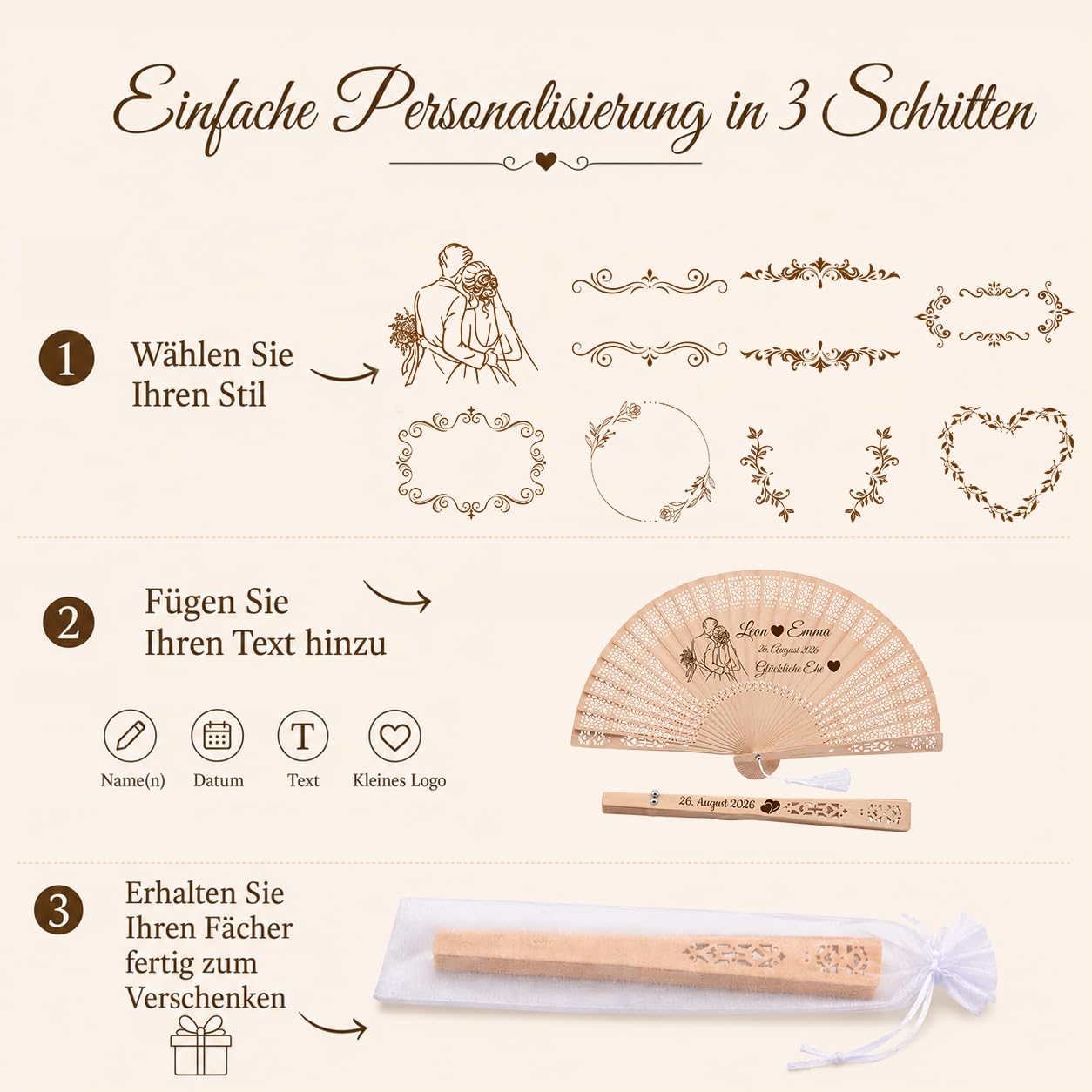 50Pcs Personalisierte Hochzeitsfächer mit Namen & Datum, Handfächer Hochzeit | Gastgeschenke Hochzeit Hochzeit, Handfächer, Für Hochzeitsgäste, Party & Geburtstag, Abschlussfeier, Besondere Momente