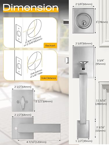 Miniatura 40 de Manija negra para puerta delantera, juego de manijas de puerta de entrada sin bloqueo, manija de puerta exterior negra, juego de manijas de puerta
