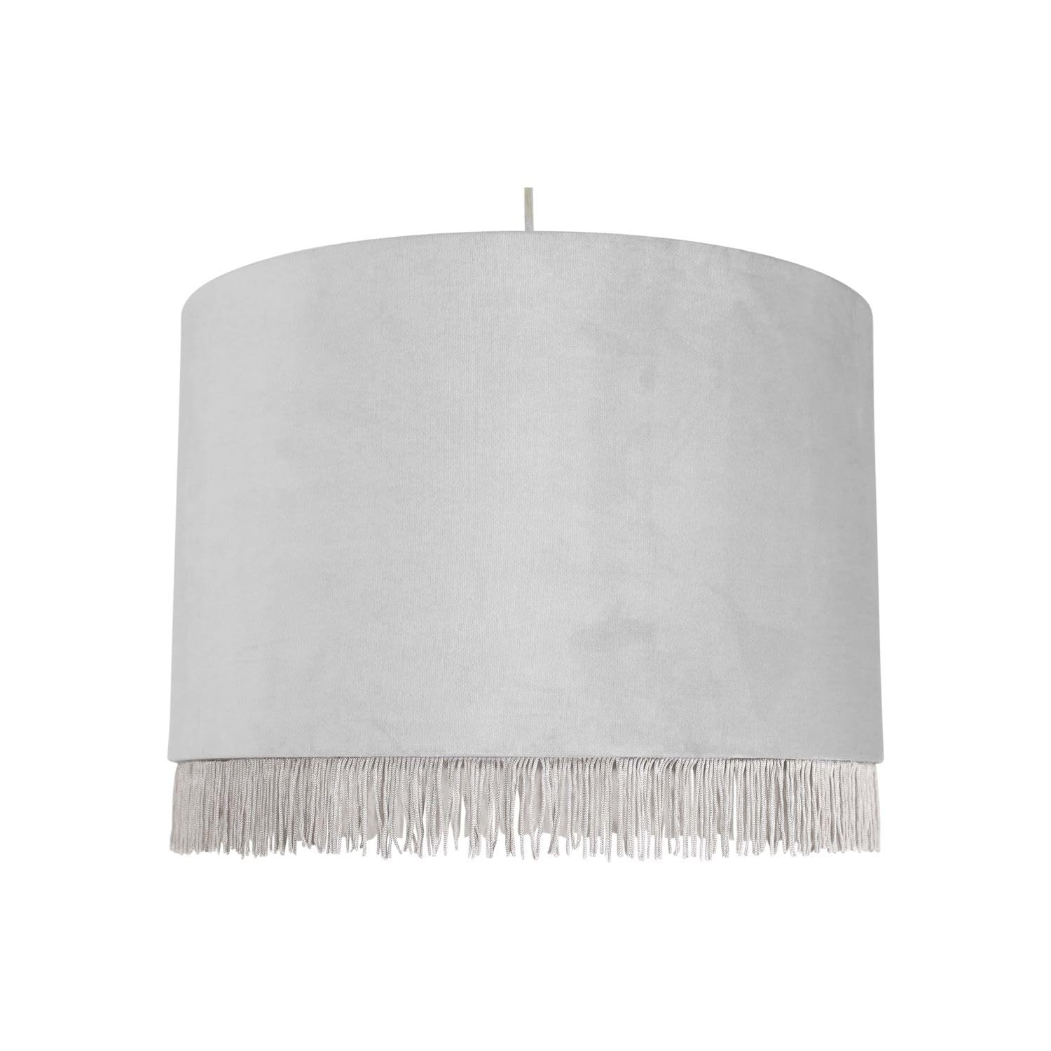 firstchoicelighting Silvery Grey Velvet Easy Fit Ceiling Lightshade, Large Modern Pendant Shade, Fringe Detail, Diameter 38 cm