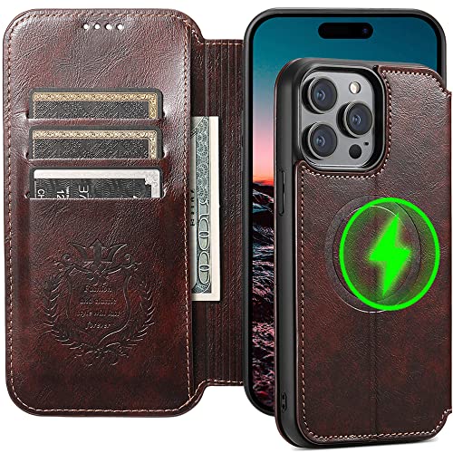 SINIANL Case Wallet for iPhone 14 Pro Max Wallet Case [Compatible with MagSafe] Magnetic Leather Flip Folio Cover Kickstand and Cash Credit Card Holder for Men Women Brown