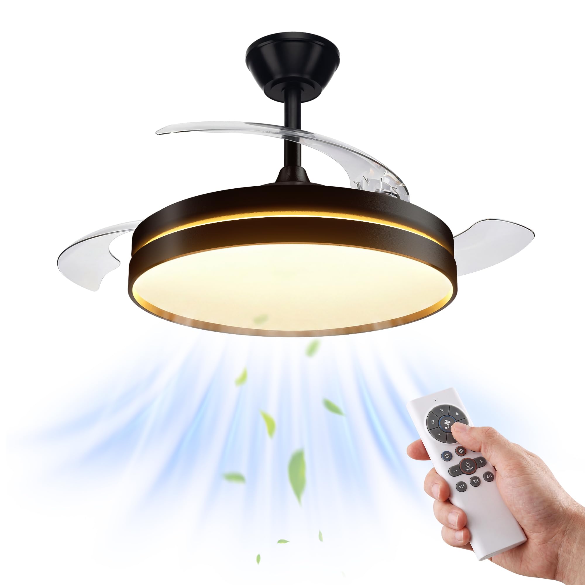 NIORSUN Deckenleuchte mit Ventilator, Deckenventilator mit Beleuchtung, App und Fernbedienung,Schwarz