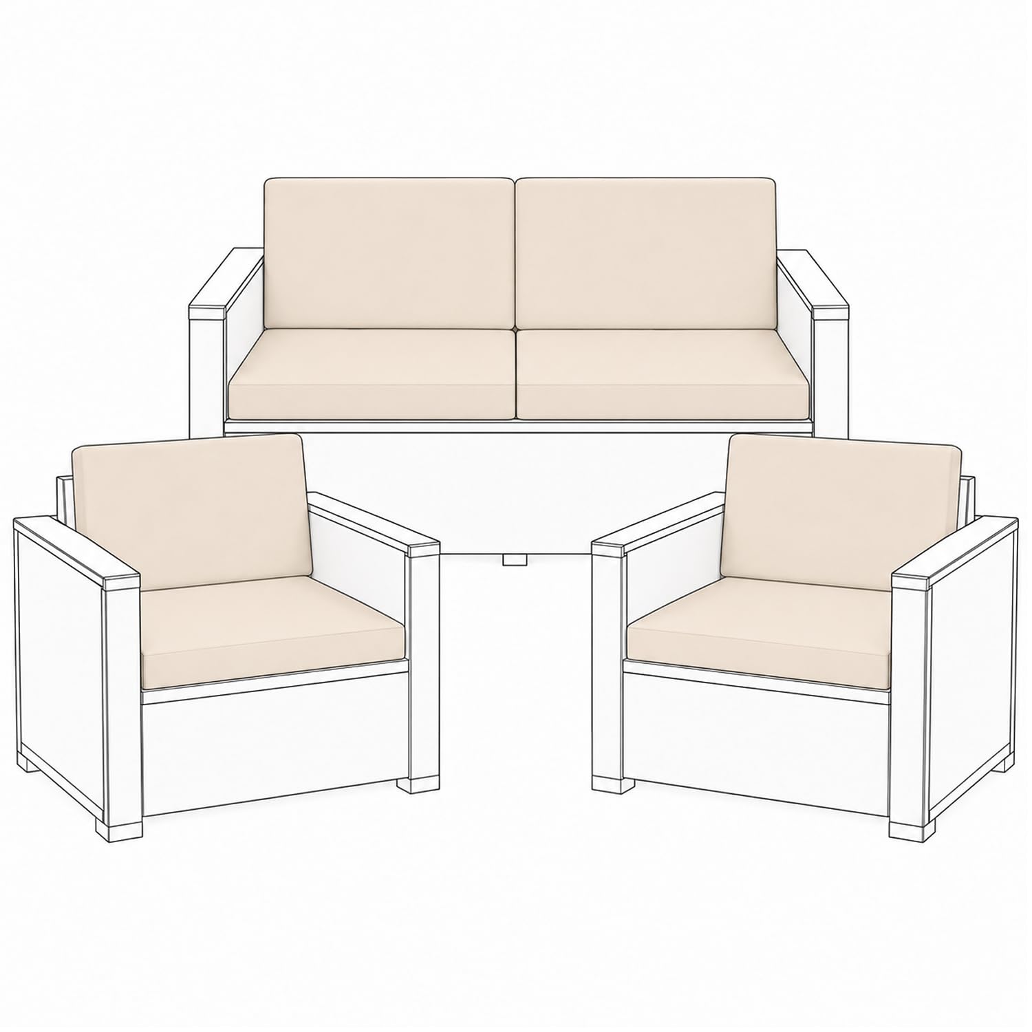 Pinkfairy Water Resistant Rattan Garden Cushions – 8 Pc Cream Patio Set Outdoor Seat Pads for Patio Chairs & Sofa Keter Allibert Furniture – Thick Replacement Comfy Cushion with Removable Cover
