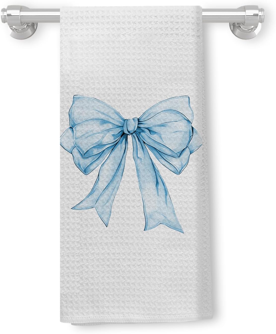 Sky Blue Coquette Kitchen and Bathroom Hand Towels, Preppy Bow Ribbon Decor, Dish Tea Towels, 16x24 Inch