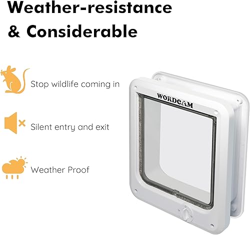 Miniatura 6 de Wordcam Puerta grande para gatos, puerta de gato con bloqueo de 4 vías para puertas interiores y exteriores, puerta magnética para mascotas para