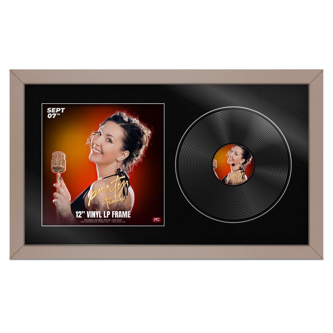 Procut Global 30X17" Rose Gold Vinyl Record Frame for 12 Inch LP Cover & Disc - Premium Display Photo Frame -Engineered Wood with Shatterproof Perspex - Music Lover Gift & Home Décor