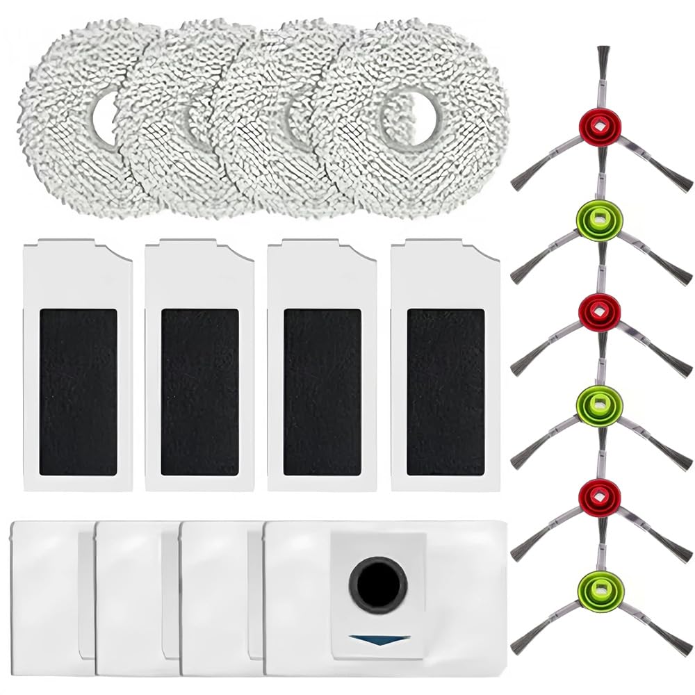 Accessories Kit for Ecovacs deebot T10, T20, X1 Omni/X1 Turbo /X1 Plus deboot Replacement Parts for Ecovacs Deebot X1 Vacuum, 6 side brushes, 4 bags, 4 filter cartridges, 4 mopping cloths