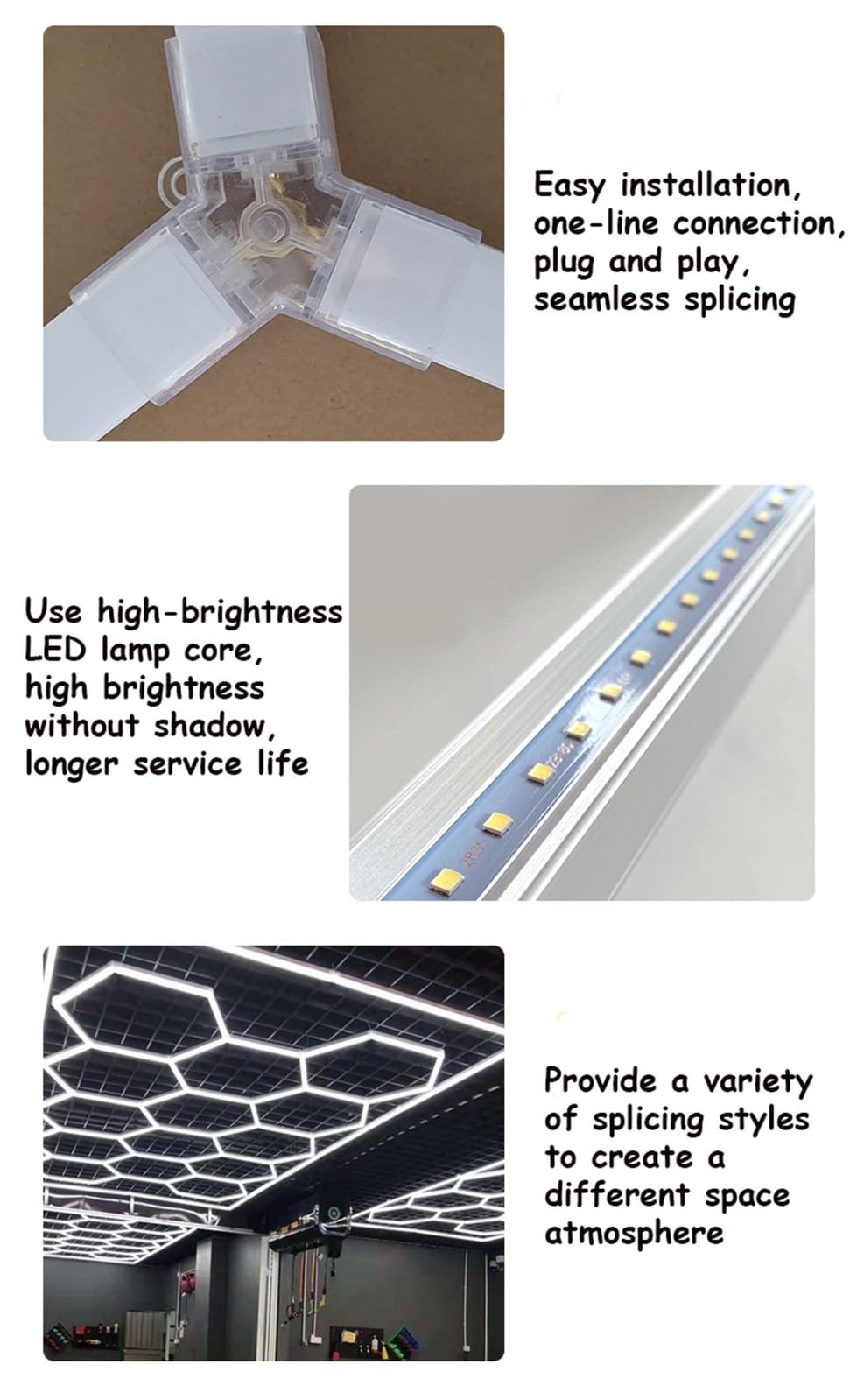 Luci da Garage esagonali, 14 luci da soffitto Super Luminose per Garage, Luce per Detailing Auto, Luce Esagonale a LED, per Garage, palestre, officine di Detailing Auto 14-Hex