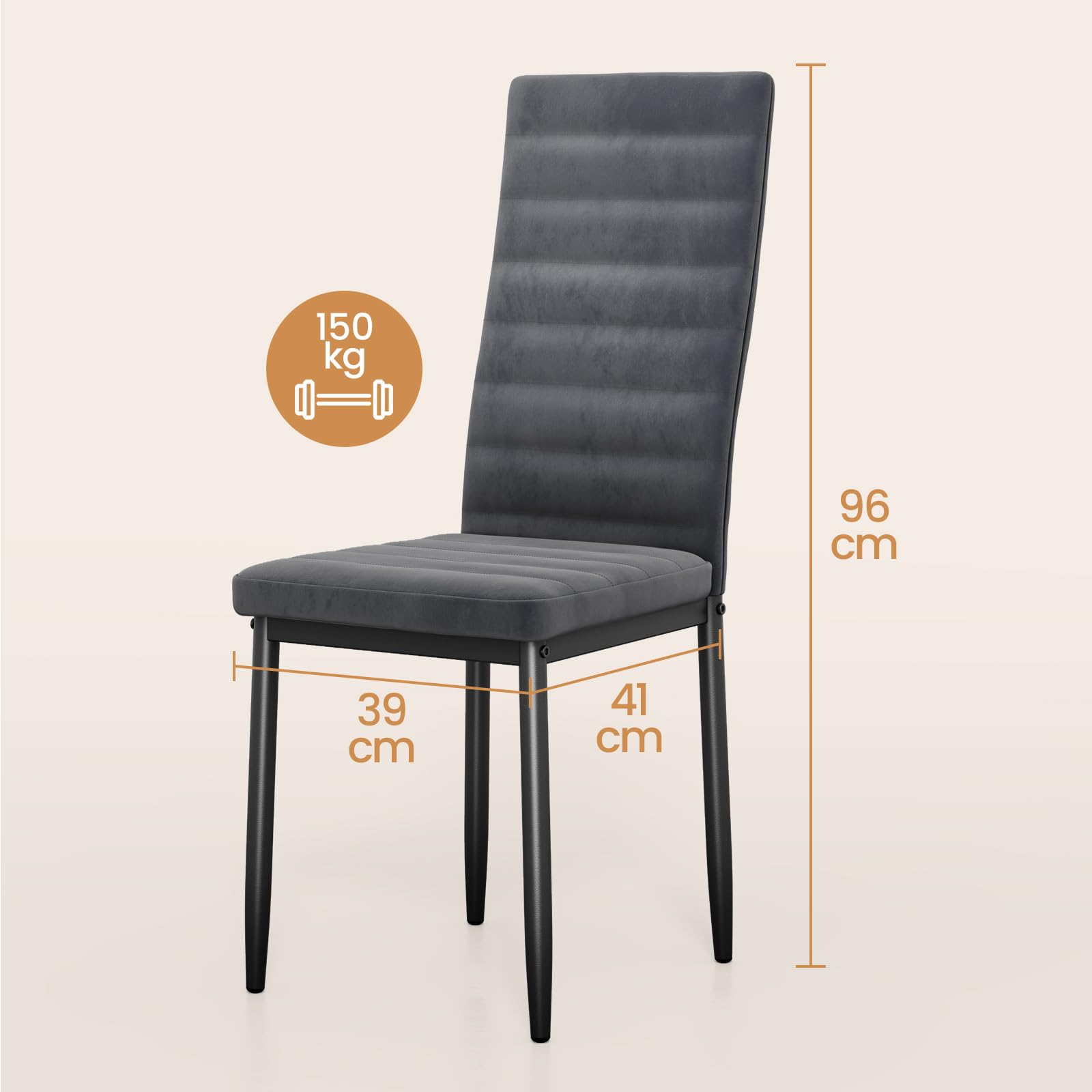 Bealife Esszimmerstühle 4er Set Esszimmerstühle für Küche Esszimmer Samt Sitz gepolsterte Stühle Modern (Dunkelgrau – Bild 3