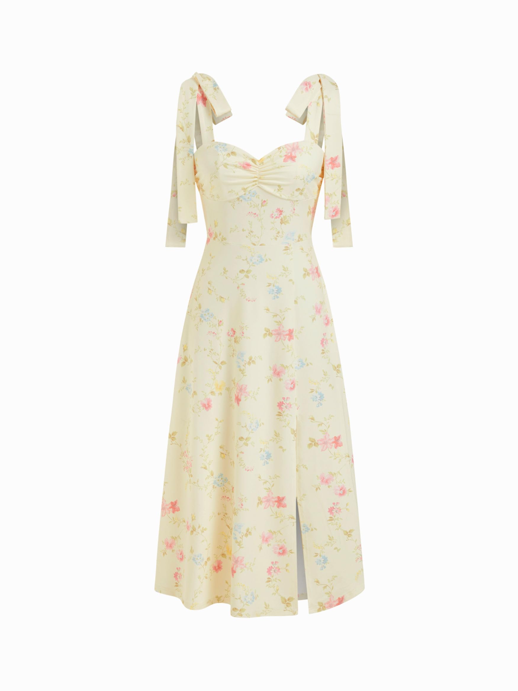 Sundresses for Women Floral Midi Boho Dresses Square Neck Bow Tie Cute Casual Dress Wedding Guest Dresses