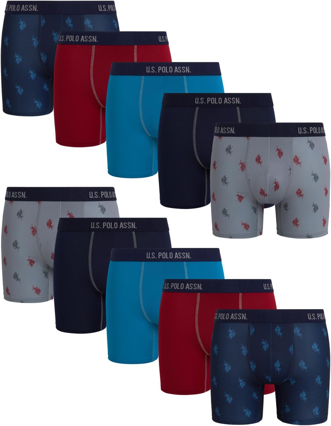 U.S. Polo Assn. Mens Boxer Briefs - 10 Pack 6'' Inseam Cotton Breathable Mens Underwear Boxer Shorts Pack with Contour Pouch