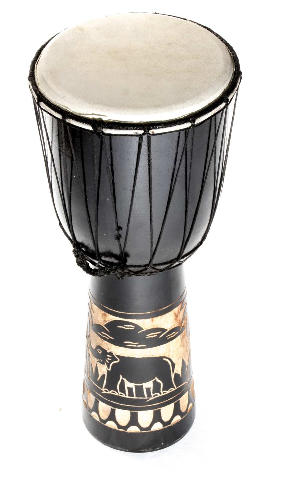 Große 60cm Djembe Holz Trommel Bongo Ziegenfell Elefant Schwarz + Rassel Schildkröte R1