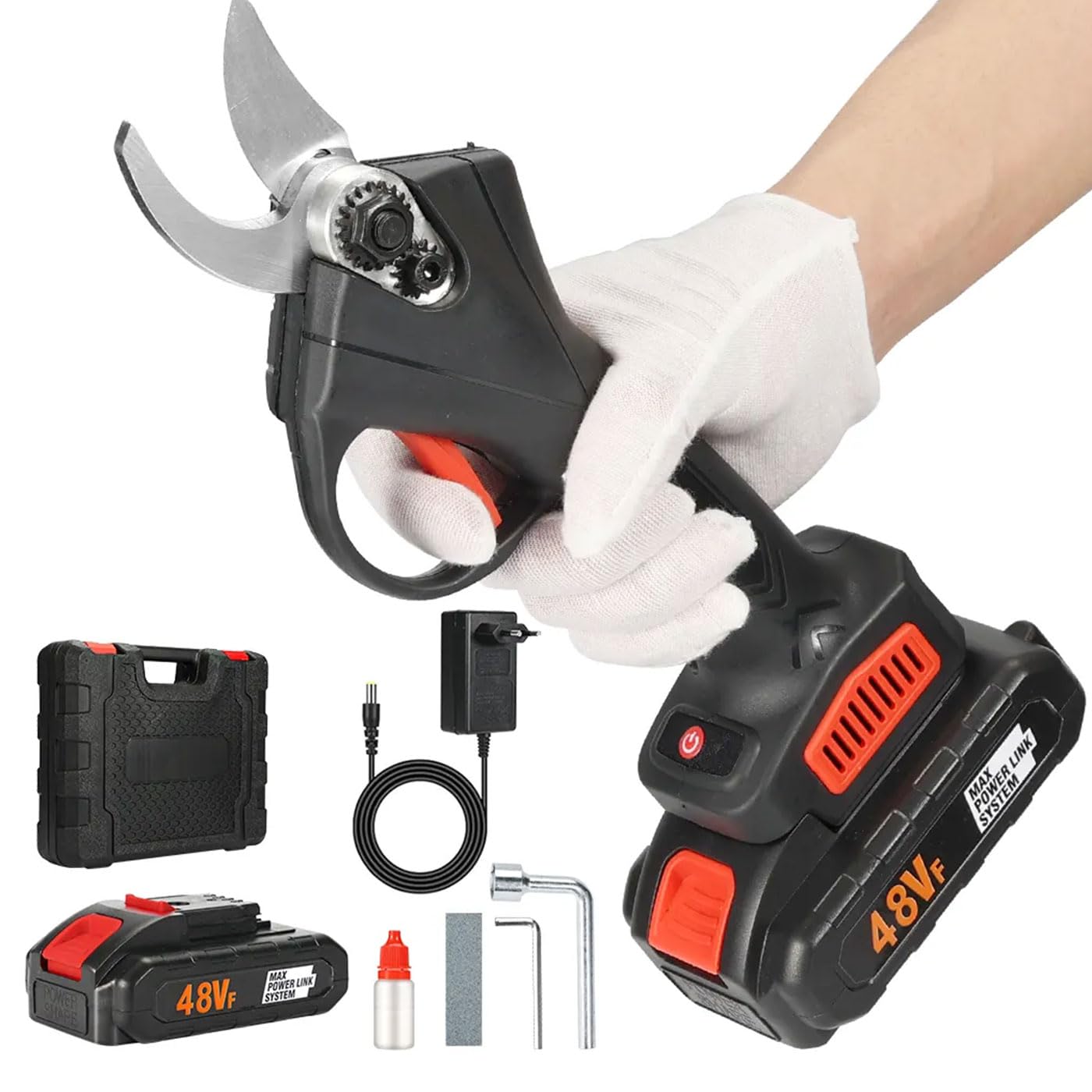Forbici Potatura Elettriche a Batteria 48V Professionali – Taglio 25mm, 2 Batterie Litio, Cesoie Elettriche per Ulivo, Vigna, Alberi da Frutto e Giardinaggio