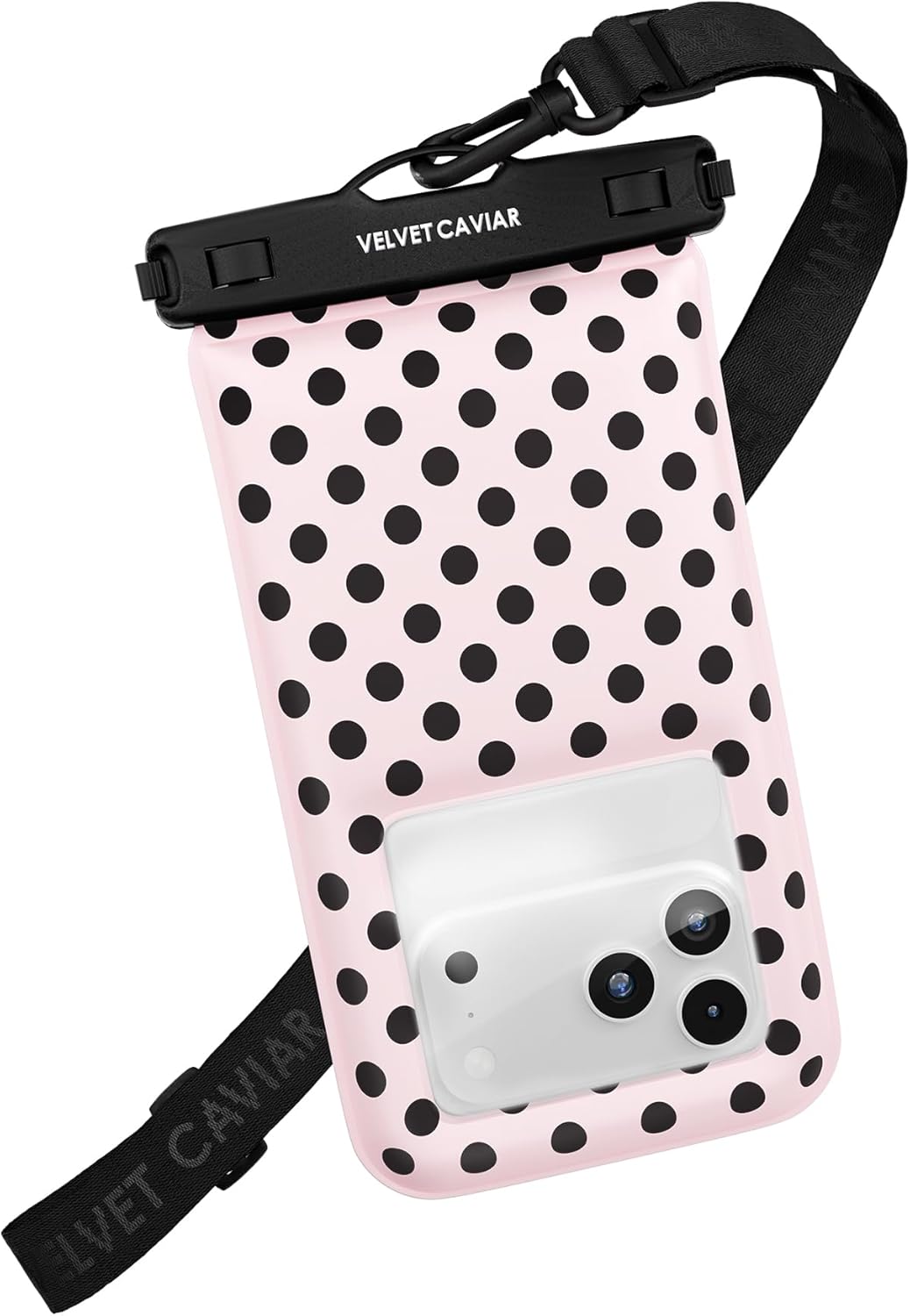 VELVET CAVIAR Waterproof Phone Pouch with Lanyard | IP68 Floating Case for iPhone & All Phones | Dry Bag for Snorkeling, Beach, Kayaking | Travel & Cruise Essentials for Women (Pink Polka Dot)