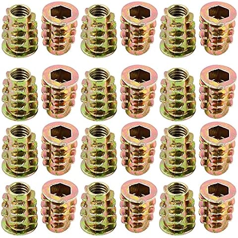 IYBQIU 50 Pieces M4x8mm Hex Socket Screw-in Nuts Threaded Inserts for Wood Nuts Type Threaded Hex Drive Head Zinc Alloy Inserts Nut Use Threaded Inserts for Wood Furniture Cover