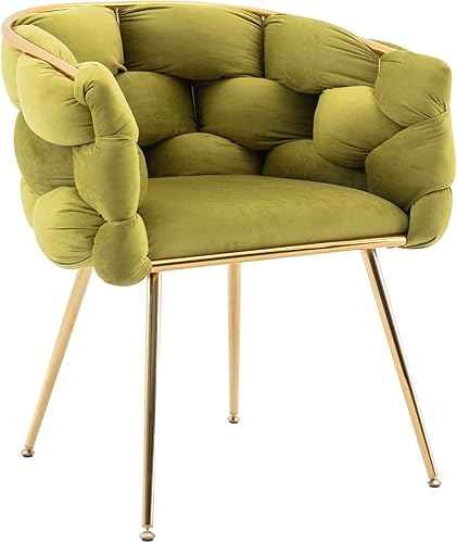 Sillas de comedor de terciopelo, silla moderna con patas mentales doradas, sillón tapizado a mano para comedor, cocina, sala de estar (verde)