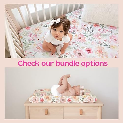 Miniatura 7 de Sábanas para cuna para bebé niña  Ropa de cama floral ultrasuave para colchón de cuna y camas pequeñas - Sábana bajera ajustable de algodón mezclado