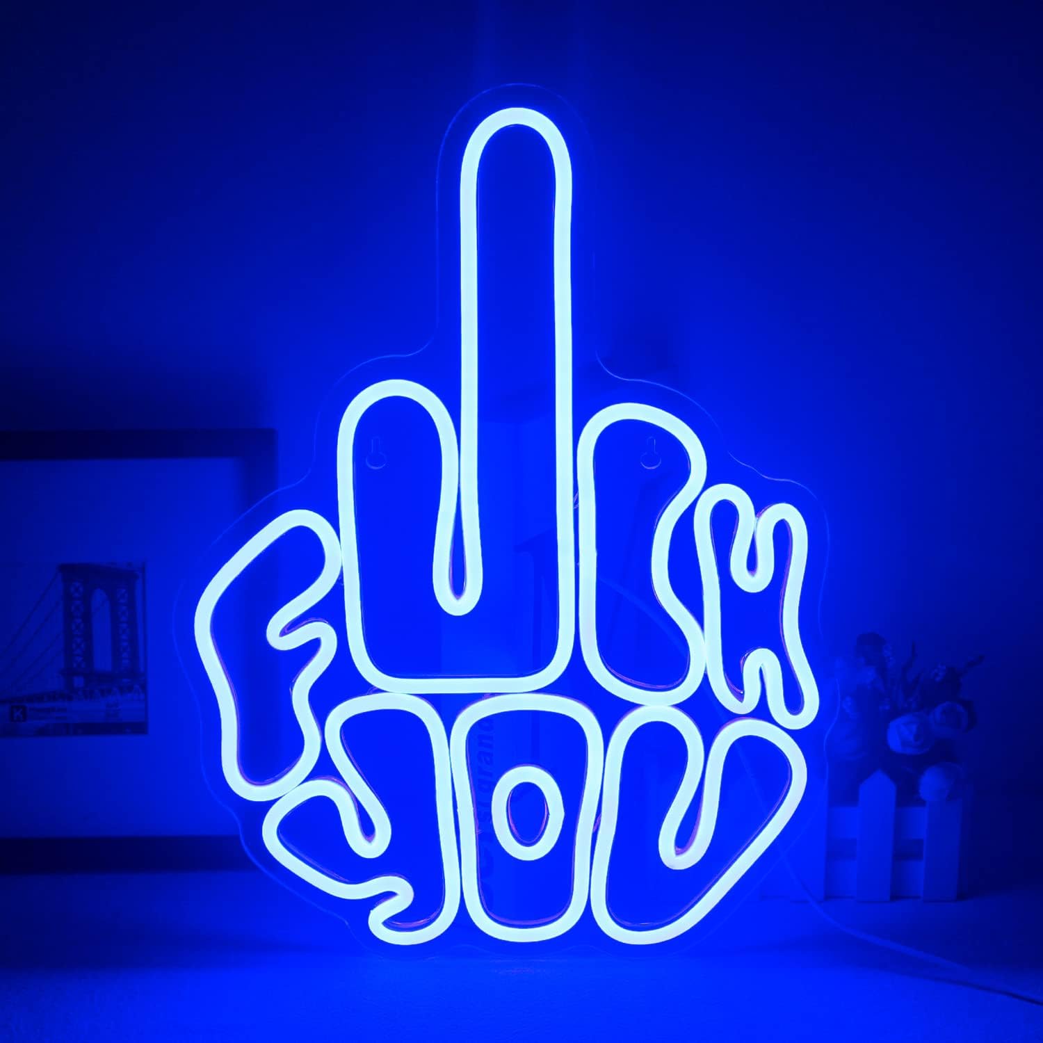 FAXFSIGN Letters Gesture Neon Signs for Wall Blue LED Neon Lights USB Neon Wall Light Neon Bar Light Up Sign for Bedroom Party Pub Game Zone Decoration