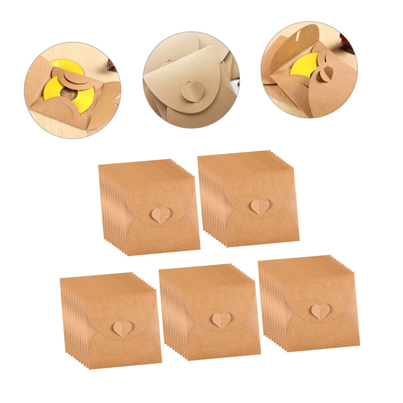 OSALADI Buste in Carta Kraft Protezione da Polvere e Graffi per per CD e Dvd 50 Pezzi con Chiusura Cuore Adatte per Conservazione Domestica e Cinematografica