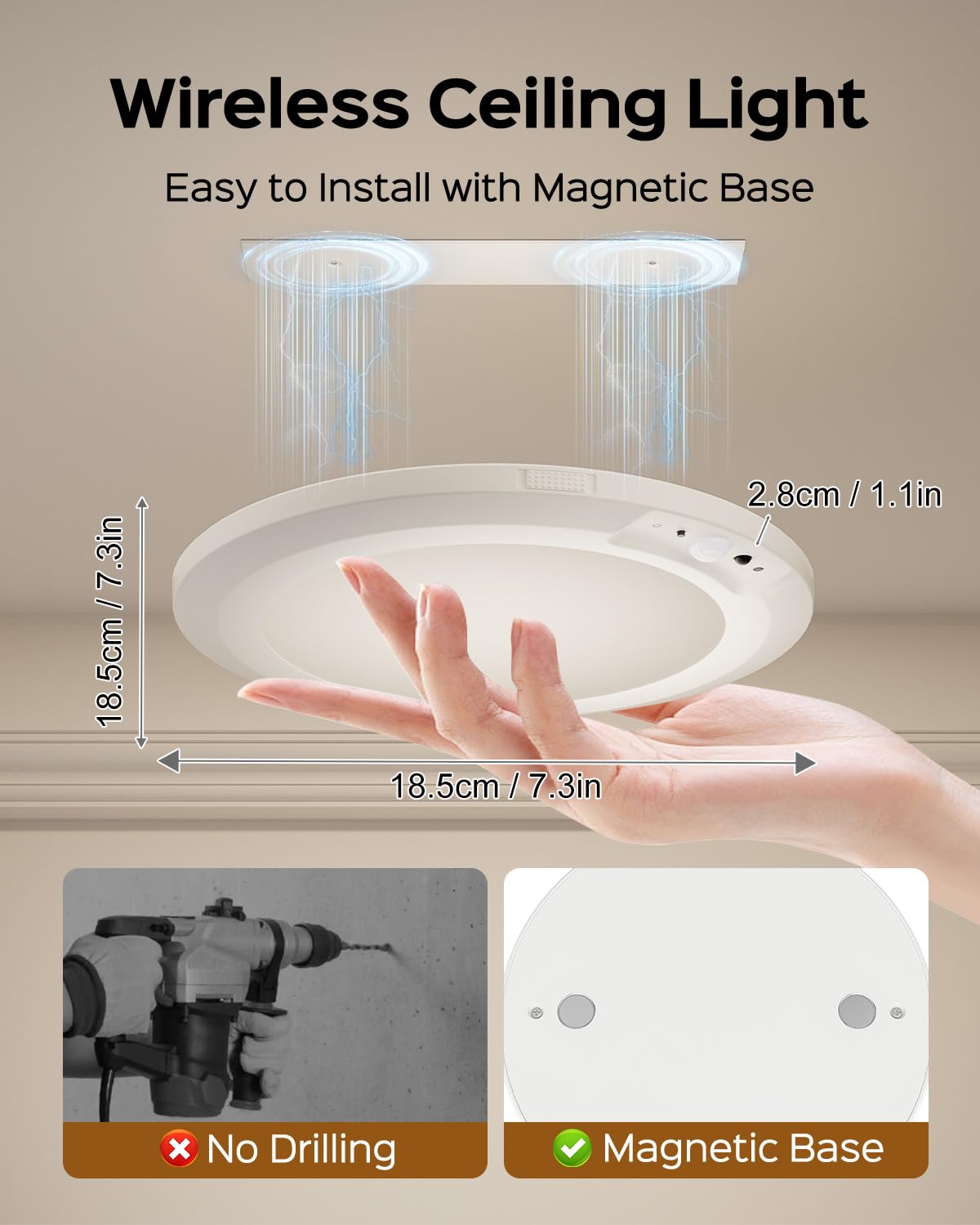 Close-up of the FIONSUN 2 Pack Motion Sensor Light Indoor showcasing its slim profile and magnetic attachment mechanism.