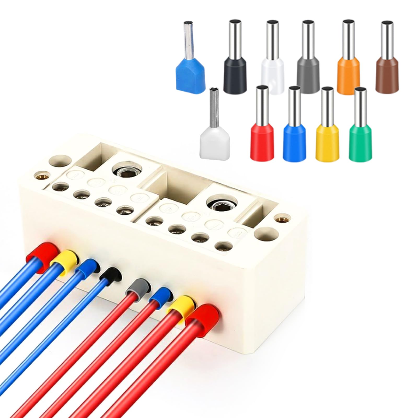 MOUMOUTEN 1000 Pcs Cold Pressed Wire Crimp Terminals, Copper Insulated Ferrules Electrical Crimping Kit Tube Connectors, for Power Communication Construction Transportation Home Appliances