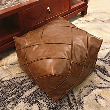 20.47" x 14.96" Unstuffed Faux PU Leather Moroccan Pouf Cover Storage Ottoman Square Floor Cushion Cover Footstool Mocha