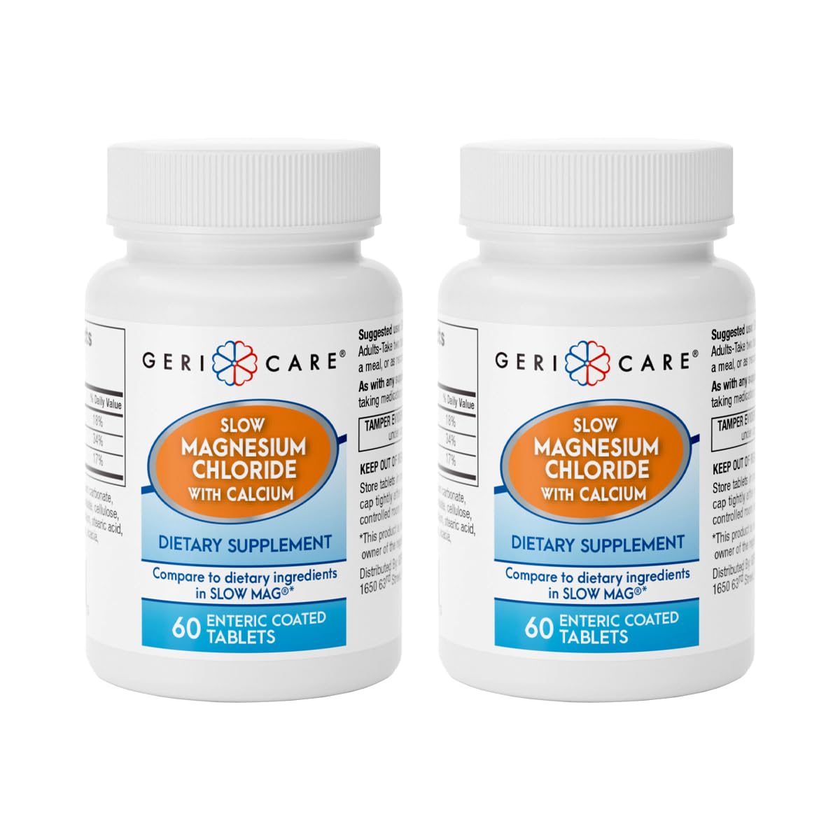 Gericare Slow Magnesium Chloride Calcium, Slow-Release Enteric Coated Tablets, Supports Proper Muscle Function, Helps with Carbohydrate Metabolism, 60 Count Bottle (Pack of 2) 60 Count (Pack of 2)