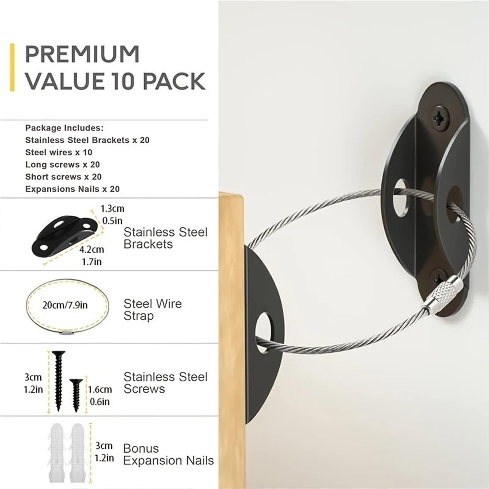 Fijación de muebles, Anclajes de pared for muebles con correas, soporta 400 libras, 4 pulgadas