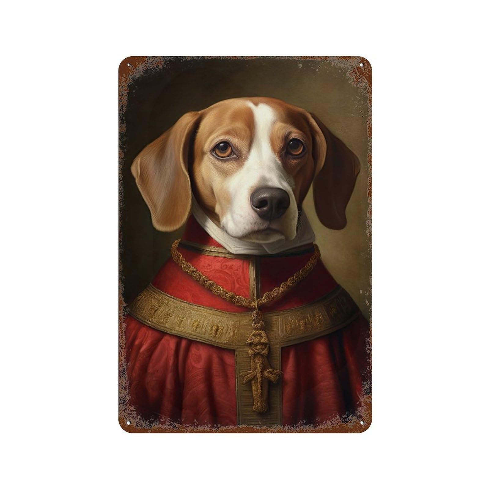 Rust Effect Beagle The Pope Decorative Tin Sign 11.8"x7.9", Rustic Home Decor for Cafe, Home Bar And Lounge Decor
