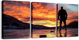 Feelyou Ice Hockey Canvas Wall Art for Living Room Sports Games Wall Decor for Bedroom Bathroom Wall Decoration Hockey Player Paintings Pictures Artwork Office Ready to Hang Pictures Home Decor 3pcs