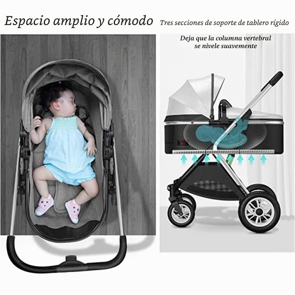 Rieort Cochecitos en tándem Plegables, Cochecito Gemelo de Paisaje Alto, Cochecito con Carrito de Gran Espacio, Cochecito Doble de Metal con Dosel Ajustable