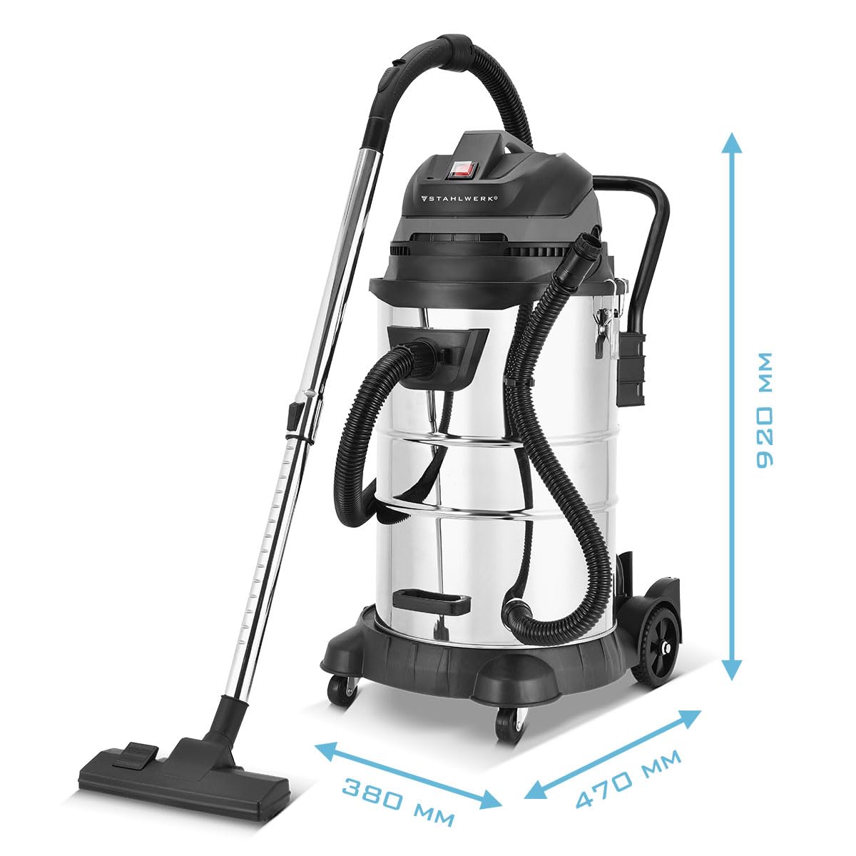 STAHLWERK VCL-1400 ST - Aspirador Industrial 1400W con Tanque Metálico 60L, Función Soplador, Función de Agitación de Polvo y Función de Apagado de Seguridad, Aspirador
