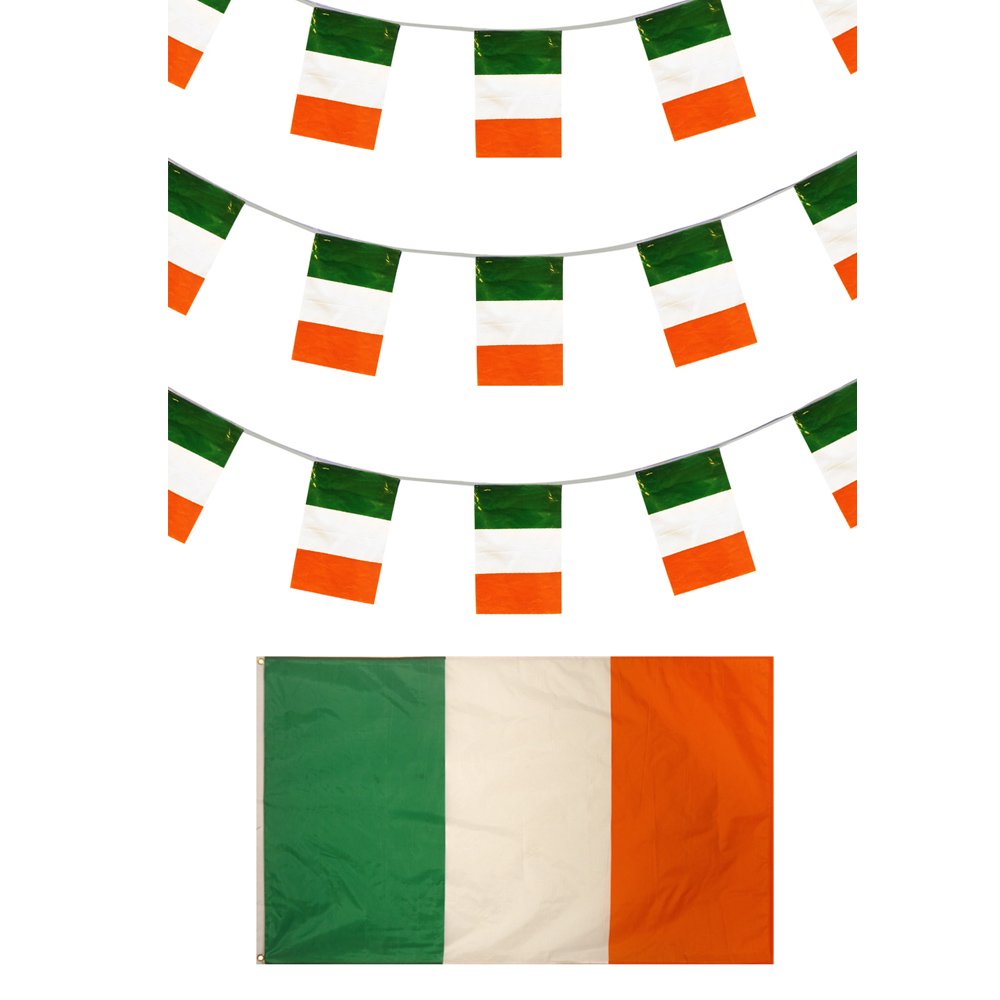 Bandiera Irlandese, 120m, Decorazione per Feste in Europa, Grande Bandiera Europea, 20 x 30cm, Motivo: San Patrizio, in plastica, Bandiera Irlandese, Bandiere per Eventi scolastici, Festa Nazionale