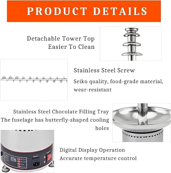 Chocolate Fondue Fountain 4/5/6/7 Tier Chocolate Fountains ,Large Chocolate Fondue Tower Stainless Steel Hot Chocolate Waterfall for Cake Shop,Hotel,House,Restaurant(4 Tier)