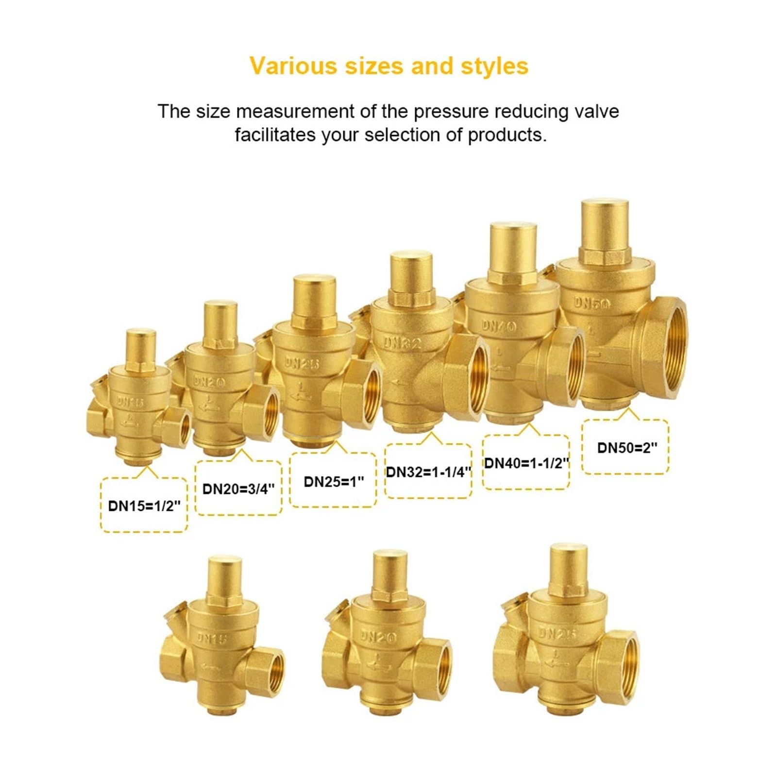 Válvulas multibloque de control de admisión, 1/2" 3/4" 1" Válvulas reductoras de presión de latón 1,6 MPa Manómetro Tipo ajustable(Válvula con calibre, 1/2")
