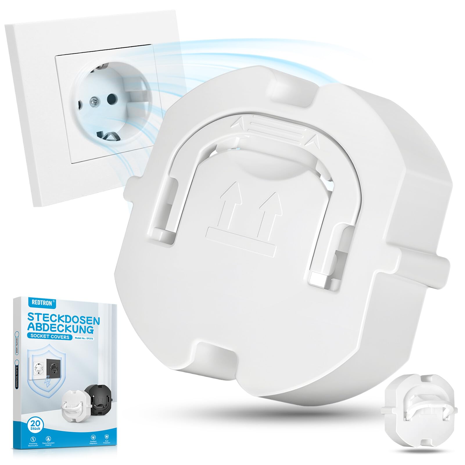 REDTRON Steckdosensicherung (20Stk.), Steckdosen Kindersicherung für Babys und Kinder, Steckdosenabdeckung, Steckdosenschutz Kindersicherung Weiß, M