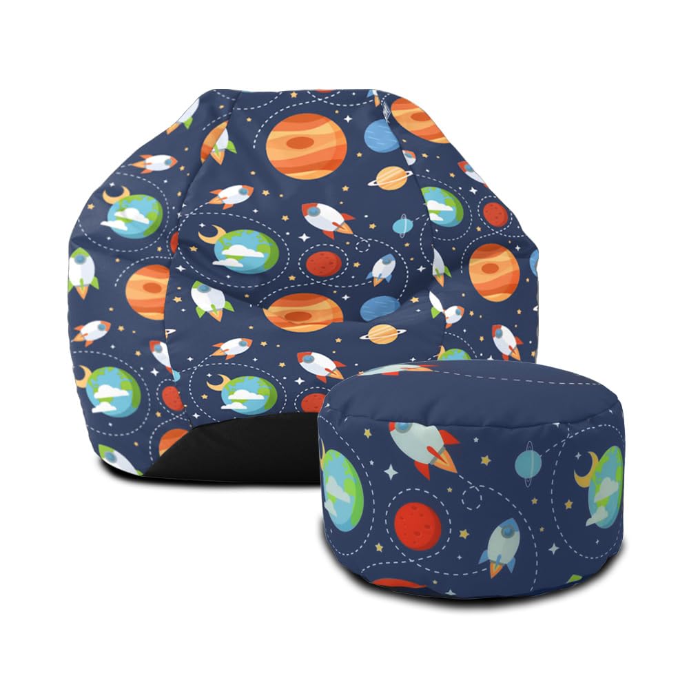 rucomfy Beanbags Outer Space Kids Classic Bean Bag. Comfortable Home & Bed Room Chair. Durable & Machine Washable 65 x 85cm (with Footstool)