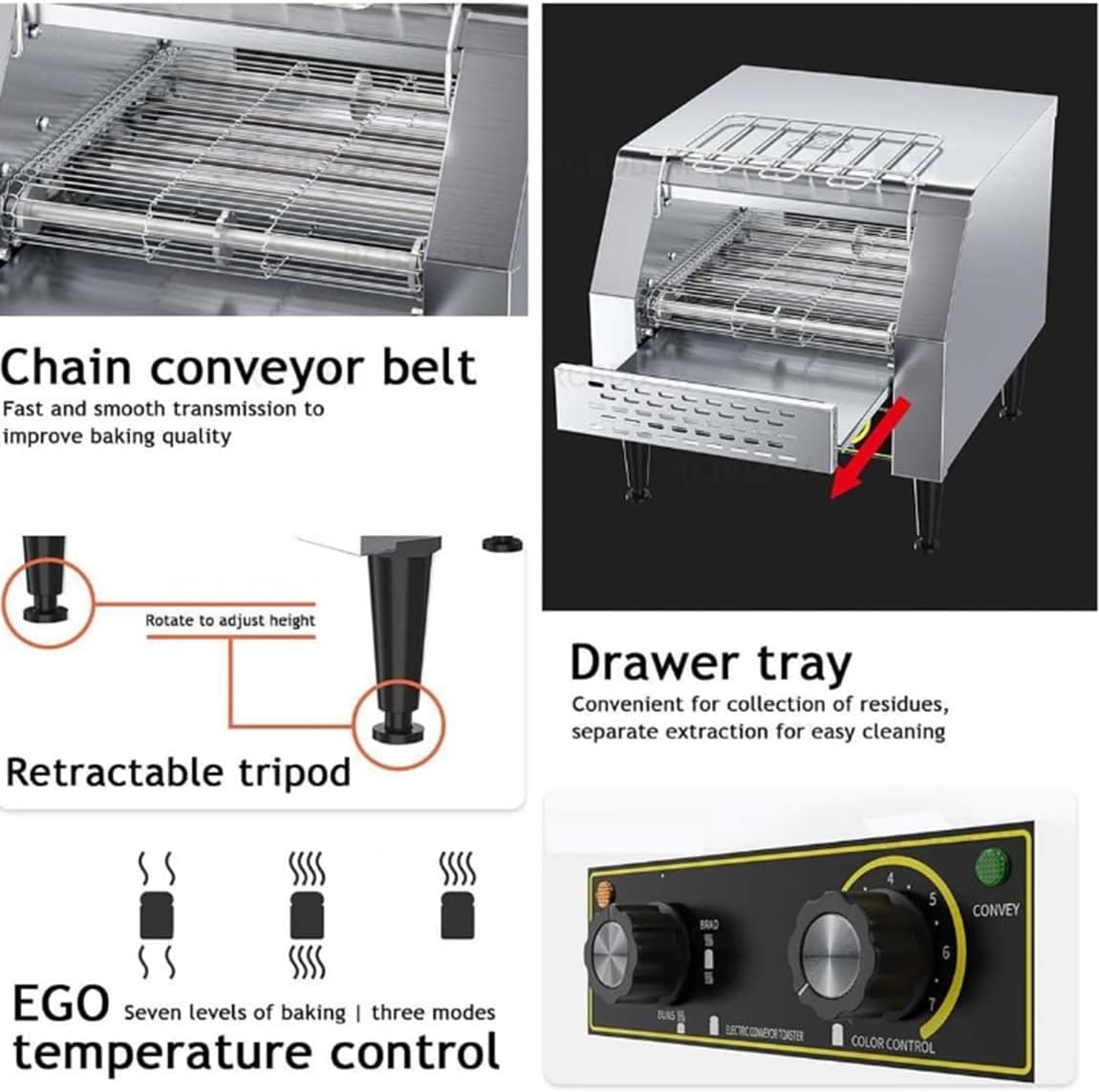 Commercial Conveyor Toaster | Electric Toasting Machine for Restaurant Cafe Shops | Toasts 600 Slices an Hour | Stainless Steel Countertop Toast Maker,1300W