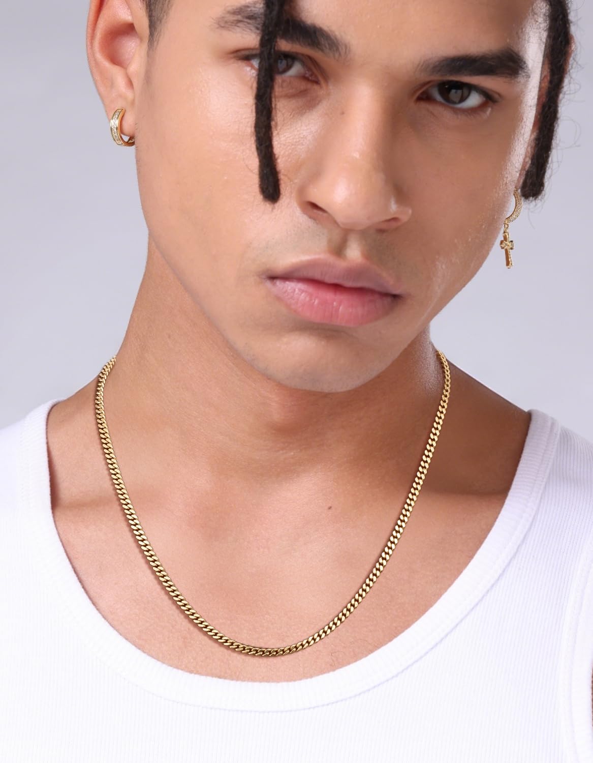 KRKC Herren Schmuck Set, 14K Gold Vergoldet Edelstahl 3mm Cuban Armband 22,9cm & 4mm Cuban Link Chain Halskette 55,9cm, Panzerkette Nickel-frei Rostfrei, Vatertag Geburtstag Geschenk für Männer