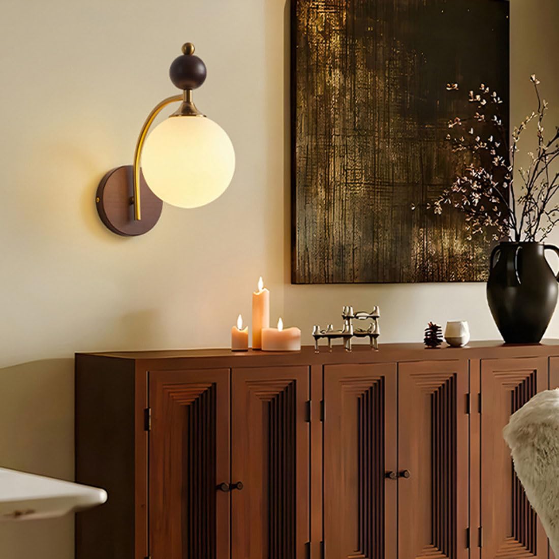 Applique Moderne con Paralume in Vetro, Base in Legno Rustico, Collo D'Oca, Stile Nordico Industriale, Ideali per Soggiorno, Camera da Letto, Comodino, Veranda e Ingresso.
