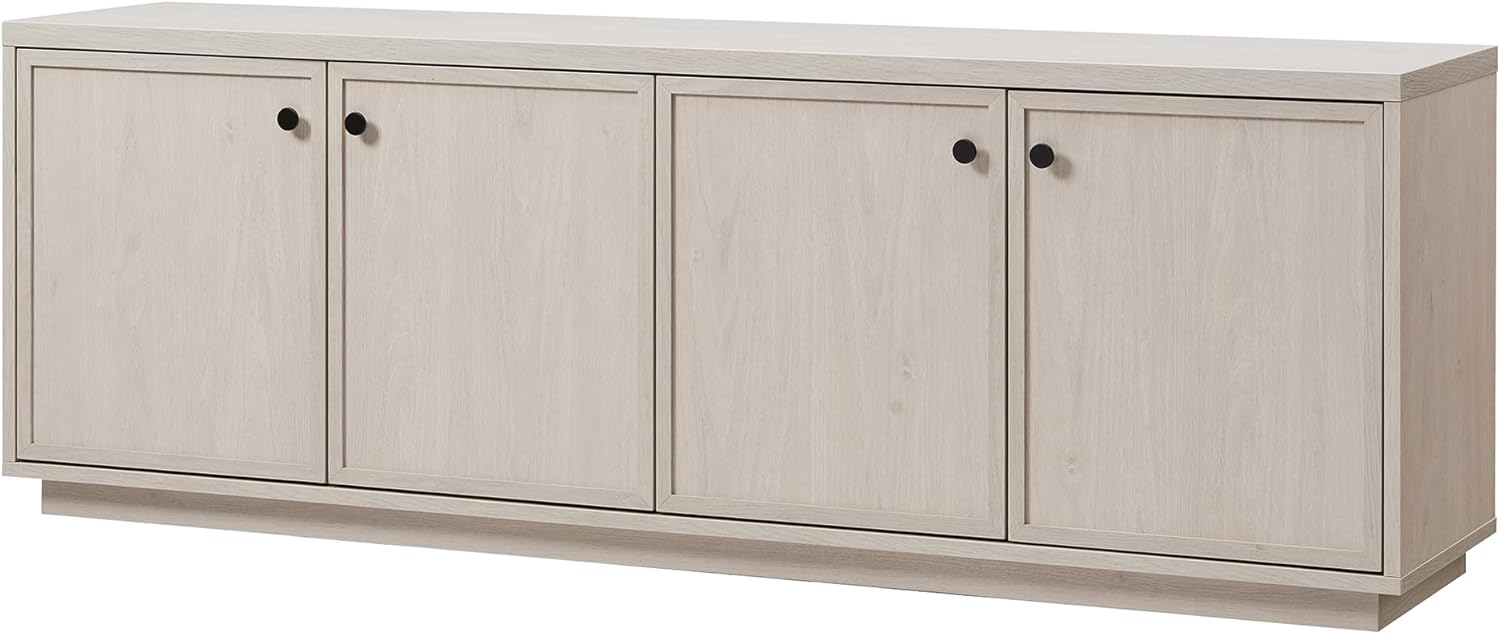 Henn&Hart TV Stand for TVs up to 75" with 2 Concealed Storage Cabinets and Adjustable Shelves for Living Room, Family Room, or Office, Beech White