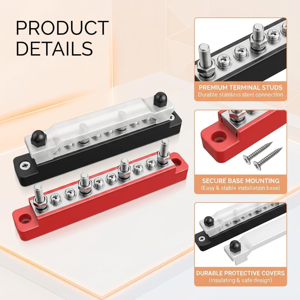 Busbar 12V-48V 150A Bloque de Distribución de Alta Corriente para Coche Barco Caravana