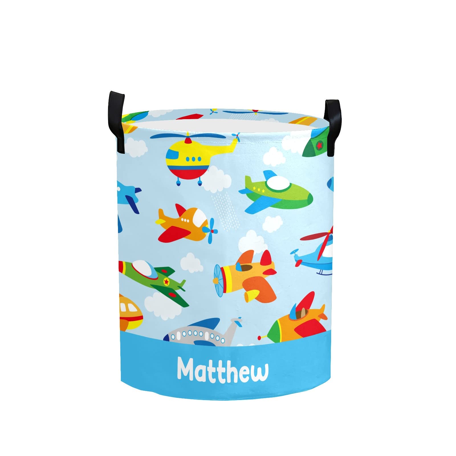 Personalized Laundry Basket Hamper,Airplane Blue Clouds,Collapsible Storage Baskets with Handles for Kids Room,Clothes, Nursery Decor